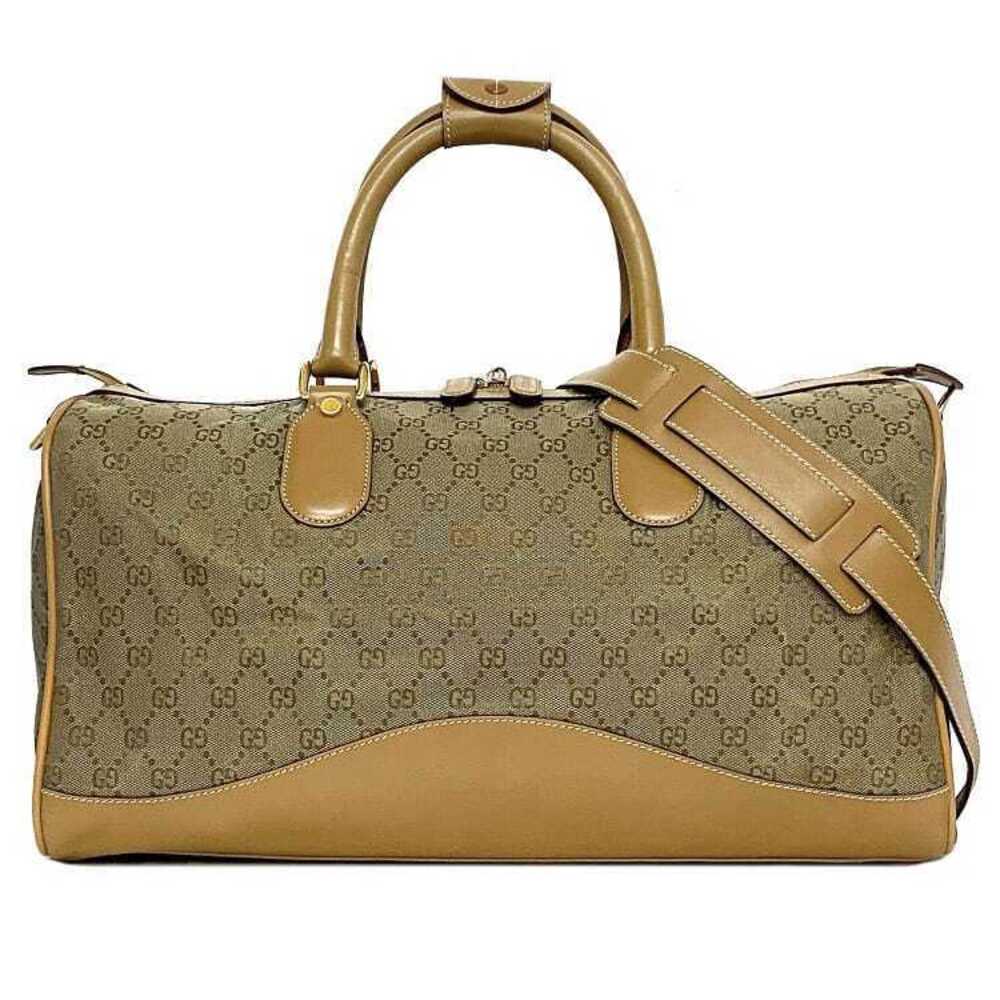 Gucci Boston Bag Beige Travel Canvas Leather GG Logo All over Shoulder